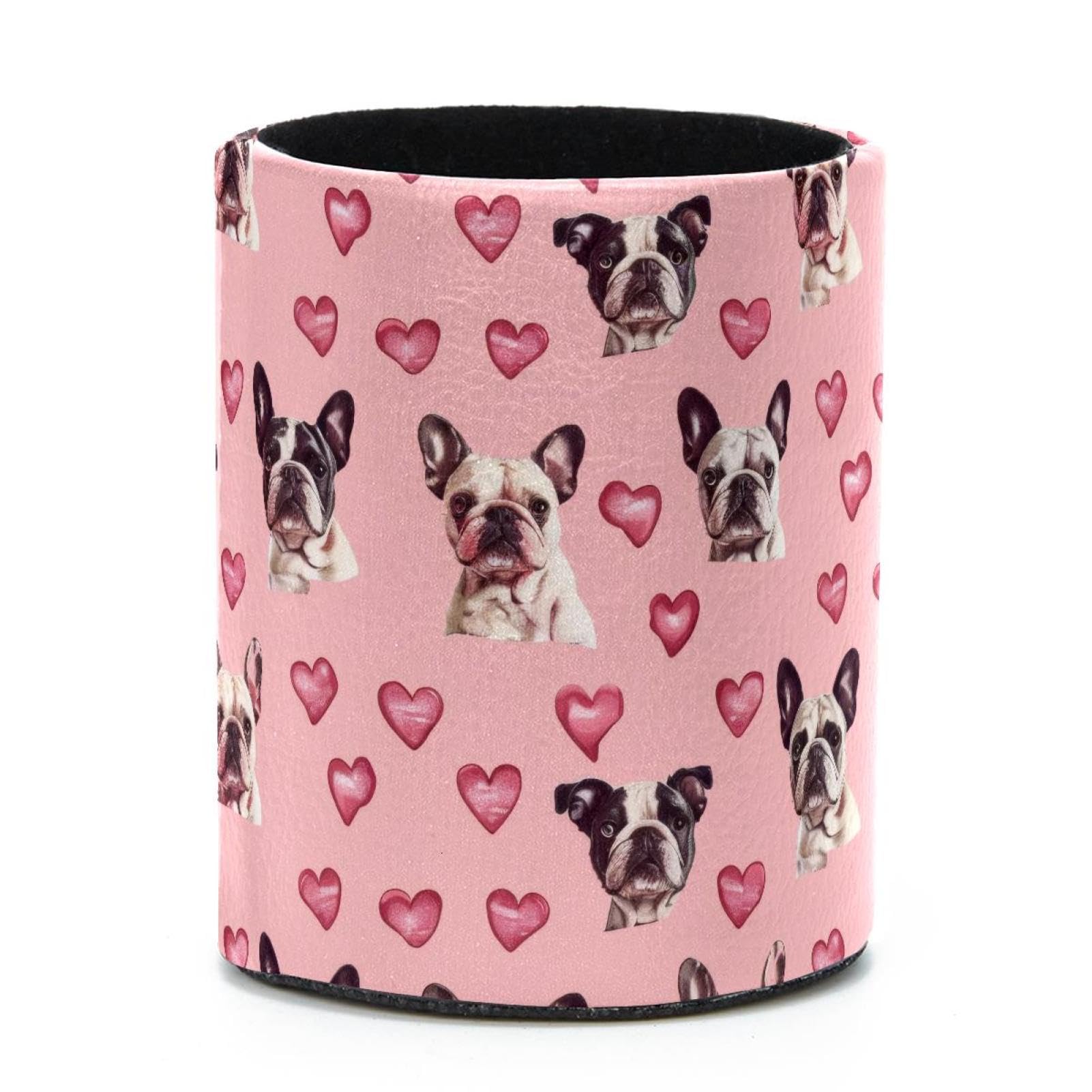 VAPOKF Round Pencil Holders for Desk, Bulldogs Hearts Pen Holders Pen Pot Makeup Brushes Storage Desktop Stationery Supplies Organiser for Home Office