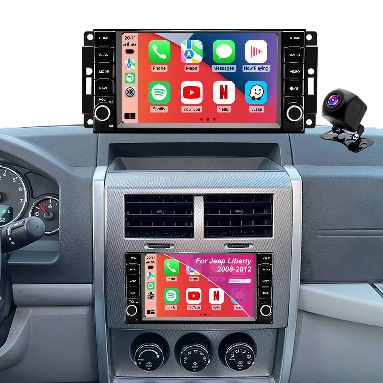 Photo 1 of Car Radio for Jeep Liberty 2008-2012, Dodge Charger 2008-2010, Dakota 2008-2011, Journey 2009-2010, Chrysler Sebring 7'' Touchscreen Upgrade Stereo Carplay Android Auto Bluetooth GPS Camera 5GWiFi FM