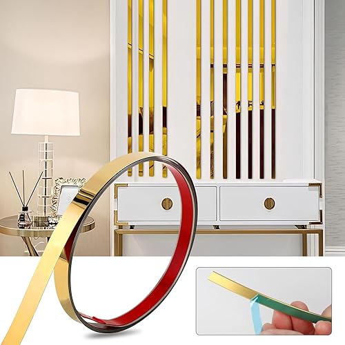 Miniatura 1 de Moldeo de pared para despegar y pegar, revestimiento de moldura de pared metalizado dorado flexible para azulejos de espejo, techo, suelo, gabinete