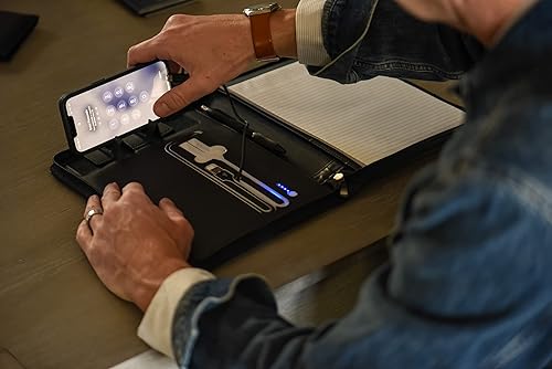 Miniatura 6 de Portafolio de Carga de Teléfono para Negocios y Viajes con Banco de Energía Integrado, Cierre de Cremallera y Bloc Rellenable, Organizador