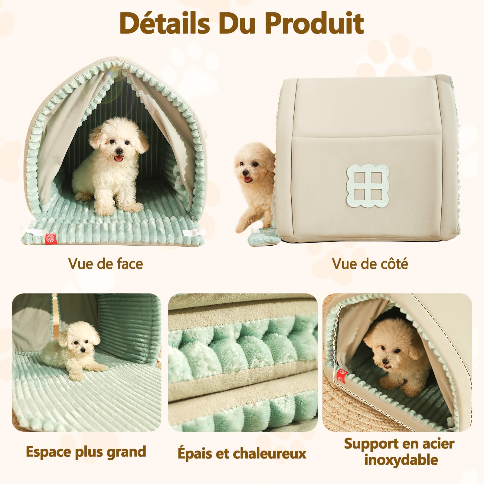 Galatée Lit-Grotte pour Chat, Maisonnette Mignonne pour Chat, Cachette Pliable pour Animaux De Compagnie, Tente Douce Et Chaude pour Animaux, Tente d'hiver Chaude pour Chien(M)