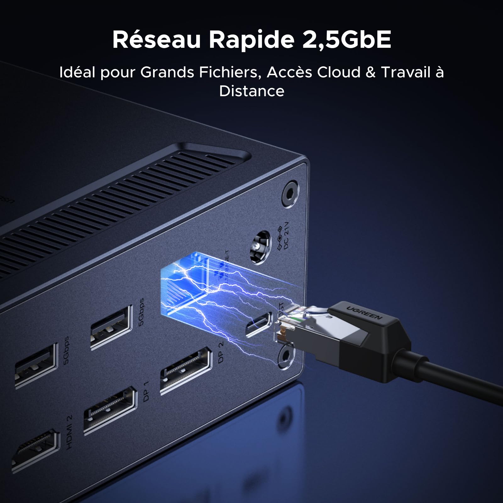 UGREEN DisplayLink Docking Station USB C Quadruple Affichage pour Mac | 15 en 1, 2 DP, 2 HDMI, Unique 8K, Quatre Écrans 4K, 10Gbps, 3A2C, RJ45 2.5GbE, PD 100W Charge, SD TF, Audio 3.5mm, CC 150W