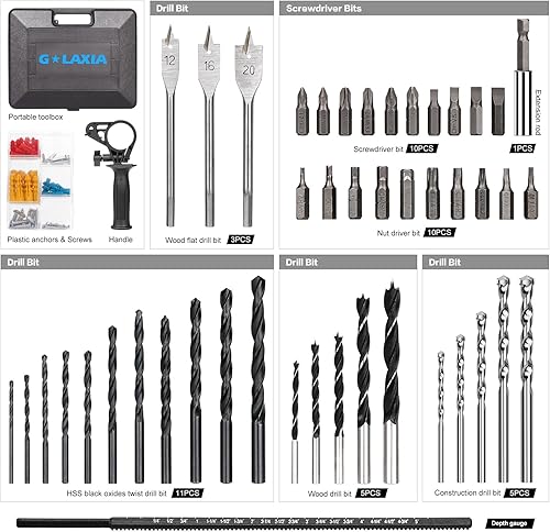 Miniatura 2 de Taladro de martillo, kit de martillo con cable de 4.5 A, 1/2 con cable, taladro de impacto de velocidad variable de 0-3000 RPM con juego de 105