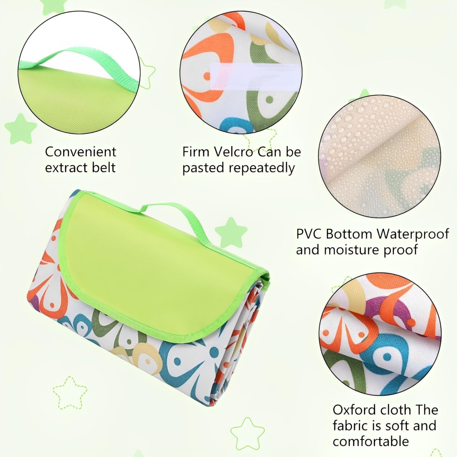 Coperta Picnic Impermeabile 150x200cm Pieghevole Tappetino Campeggio Spiaggia Parco Multicolore