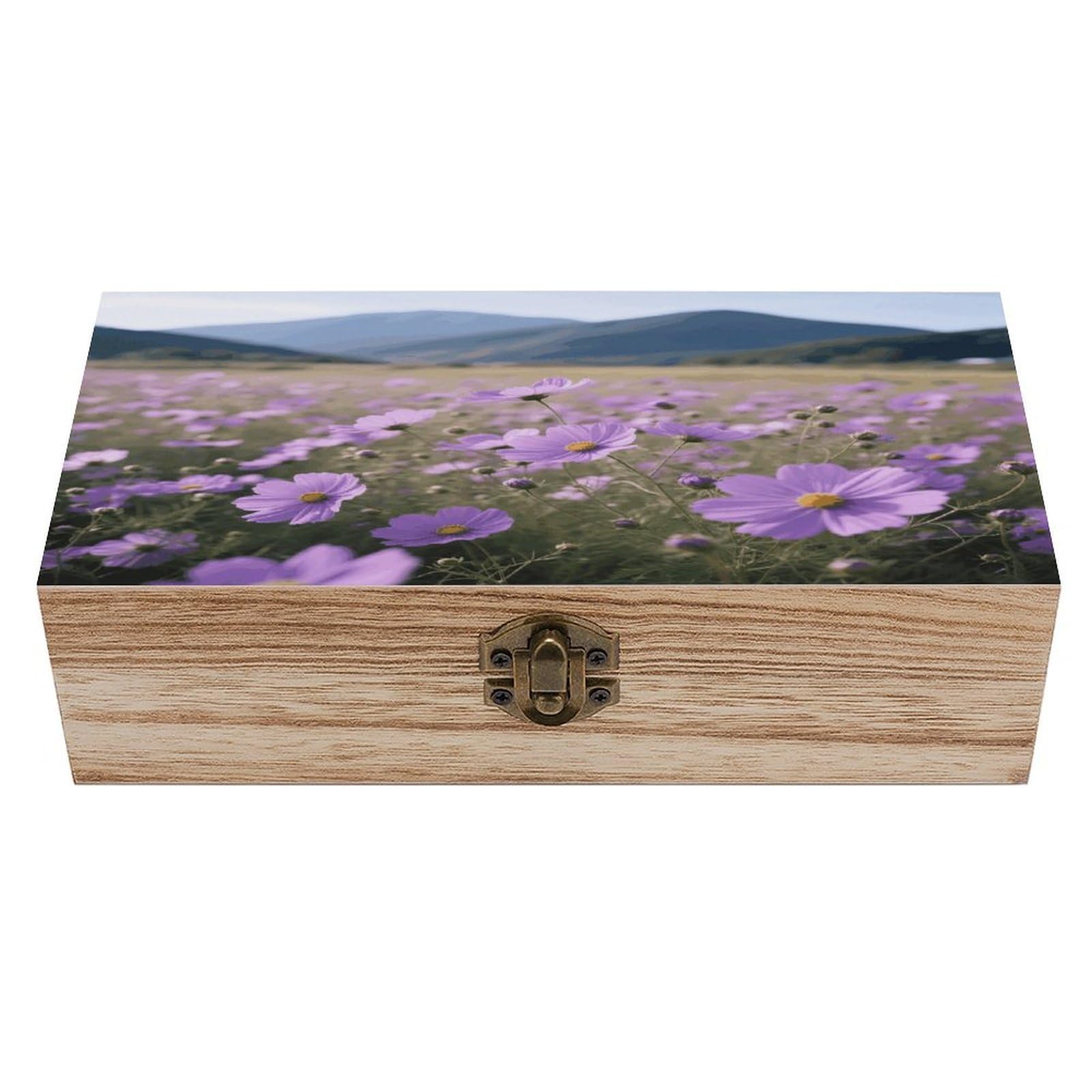 VstaDank Purple Daisy Wooden Box Sturdy Vintage Storage Box with Hinged Lid Exquisite Wood Keepsake Boxes Large Jewelry Case Cute Trinket Holder Unique Gift for Men & Women