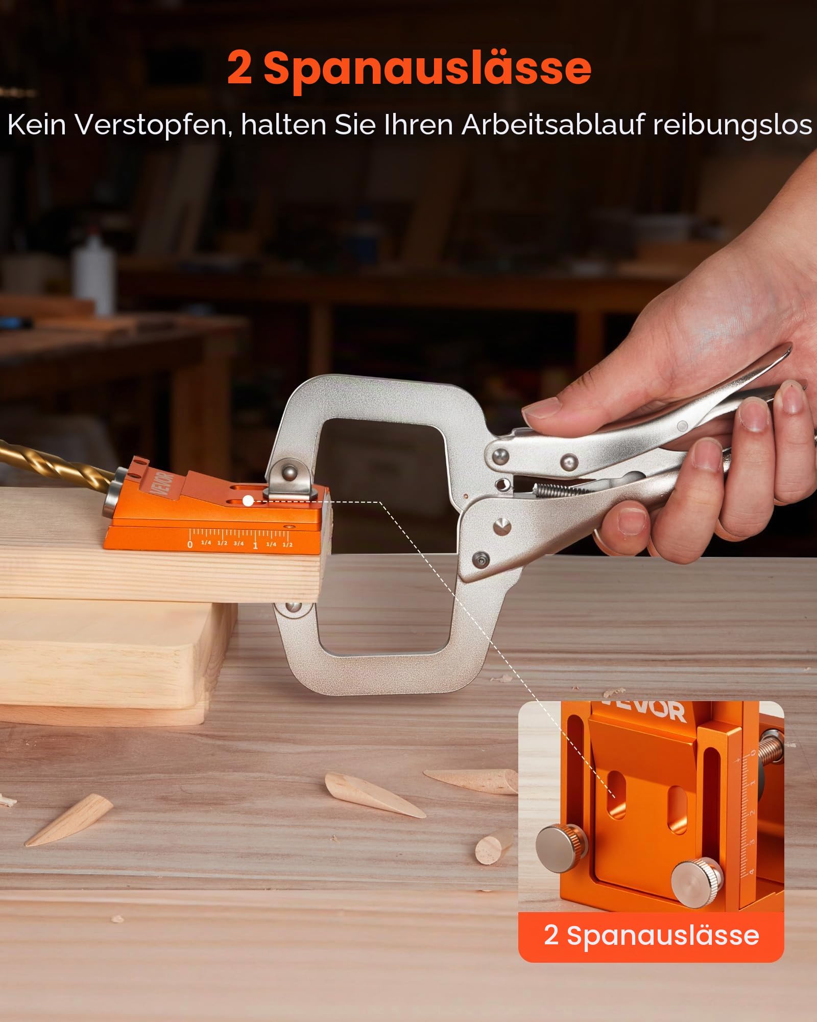 VEVOR Pocket Hole Jig Set Taschenloch-Vorrichtungssatz 12-48 mm Vorrichtungs-Taschenlochsystem mit Stufenbohrer, Sechskantschlüssel, Bohrstoppring, Vierkant-Antriebsbit, Dübel und Schrauben