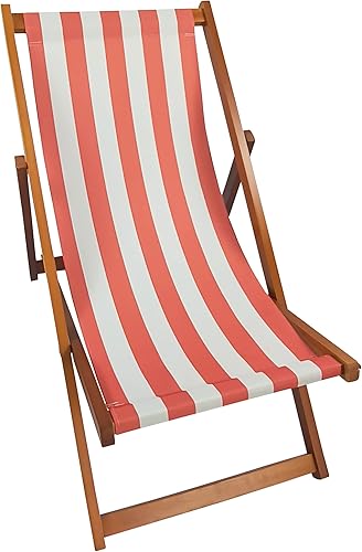 Miniatura 3 de MONSTRUNO Silla bandolera de madera para exteriores playa piscina populus a rayas tumbona plegable color naranja