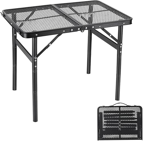 Miniatura 10 de Moosinily Mesa plegable pequeña de 2 pies, mesa de camping plegable, para picnic, malla portátil, de 2 alturas, ajustable, para playa, barbacoa,