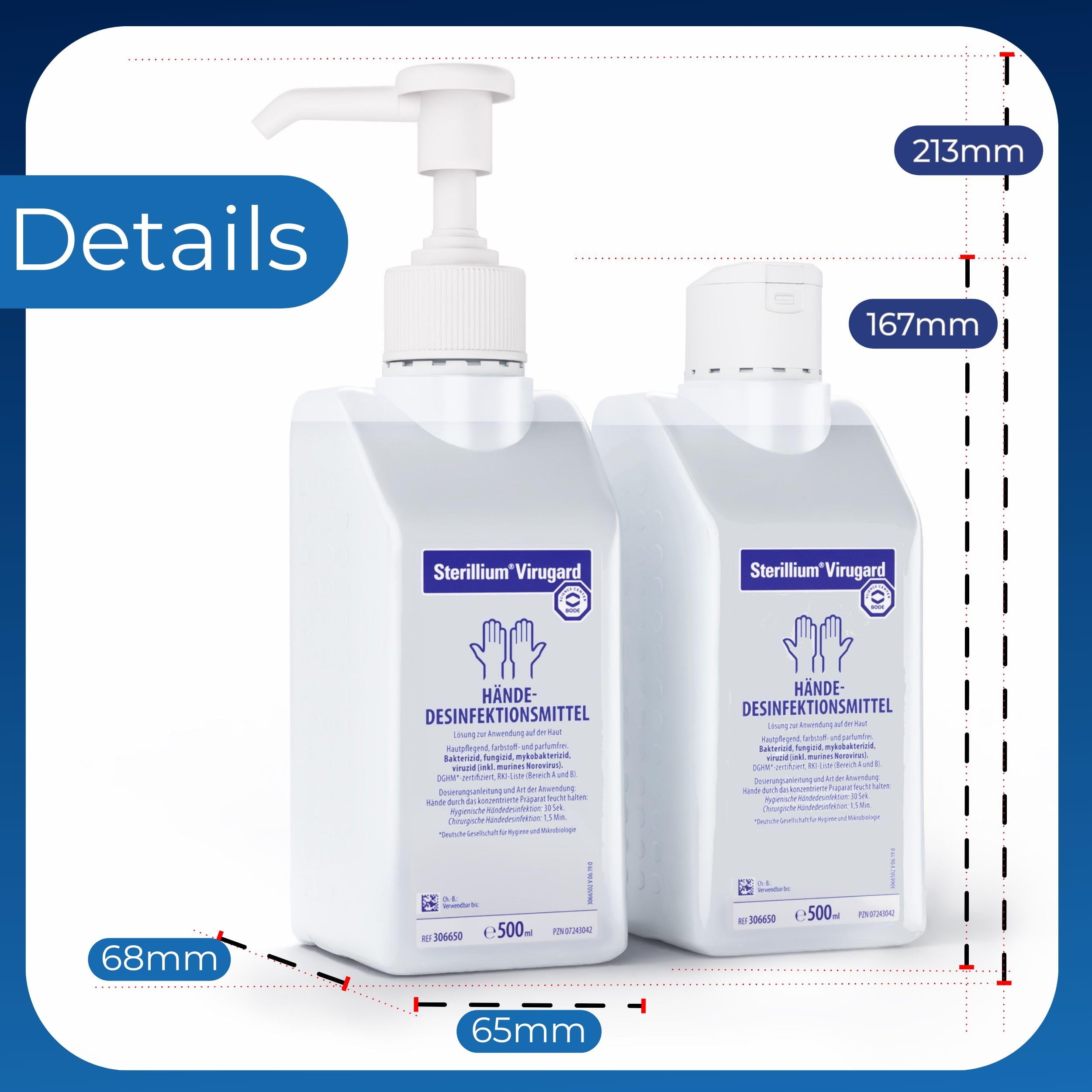 Sterillium VIRUGARD viruzides Handdesinfektionsmittel SETs inkl. Dosierpumpe beseitigt Bakterien zu 99,9% (2x 500ml)
