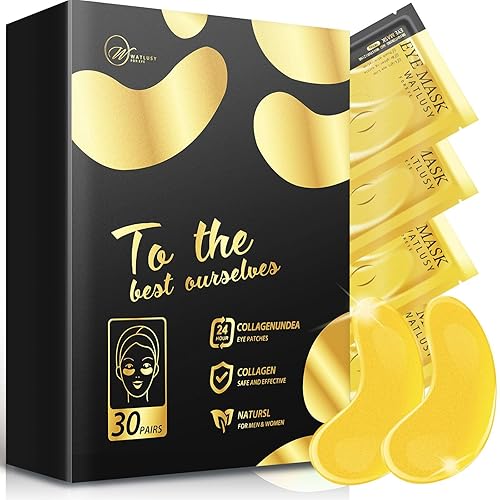 Máscara de ojos de oro de 24 quilates, 30 pares, almohadillas naturales antienvejecimiento para ojos hinchados, ojeras y bolsas de ojos con