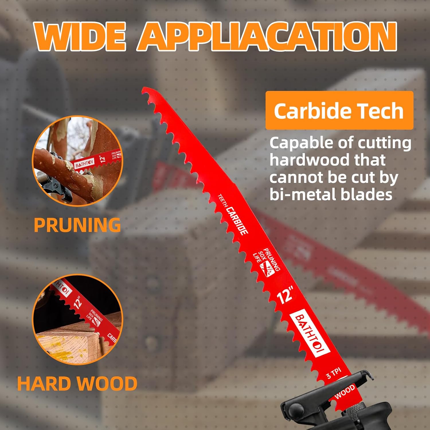 5 Pack 12 Inch 3 Tpi Carbide Reciprocating Saw Blades for Wood Cutting and Tree Trimming, Pruning Sawzall Blades with Carbide Tipped Teeth for Longer Life and Faster Cutting Speed