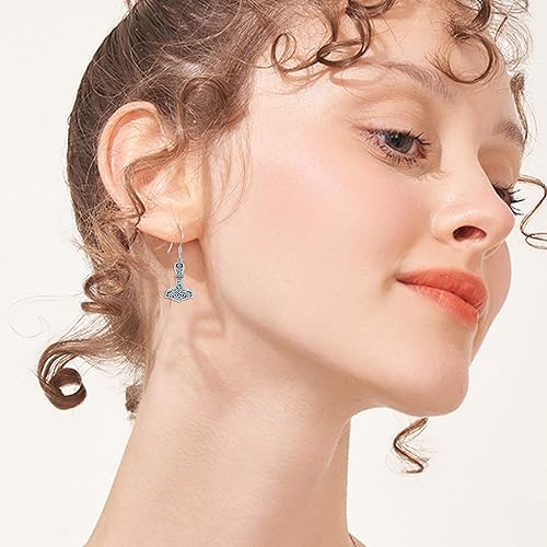 Miniatura 2 de Viking Earrings 925 Sterling Silver Runes VegvisirThor Hammer Mjolnir Dangling Earrings Norse Jewelry Gifts for Women