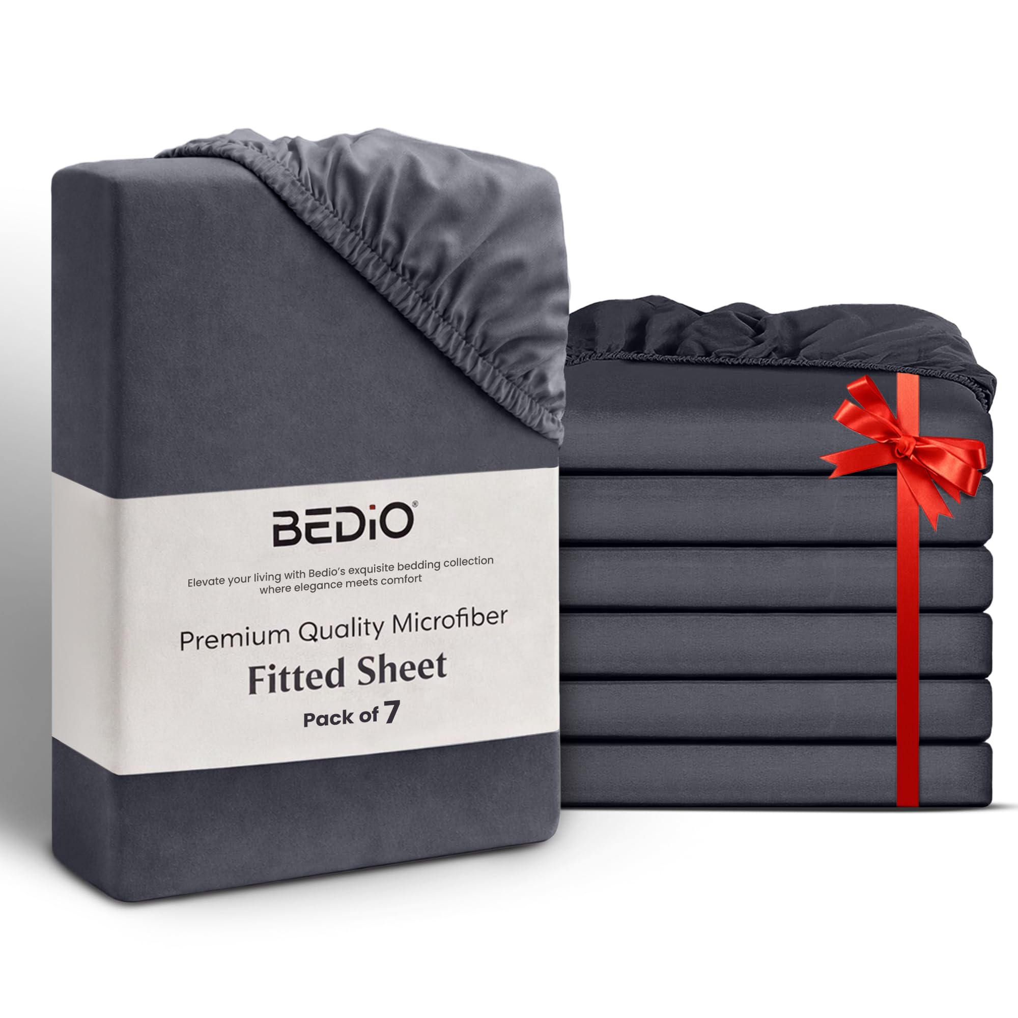 BEDIO Single Fitted Sheet Deep Fit (Pack of 7) 91x190CM, Charcoal - Extra Deep Pocket 40 cm (16 inch) 360° All Around Elastic Easy Care - Soft Brushed Microfiber Fabric - Shrinkage & Fade Resistant