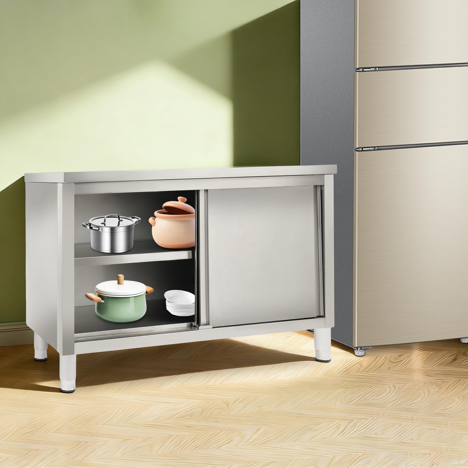Armadio in acciaio inox con ante scorrevoli, per ristorante, hotel, mense, garage e cucina, 120 x 50 x 86 cm