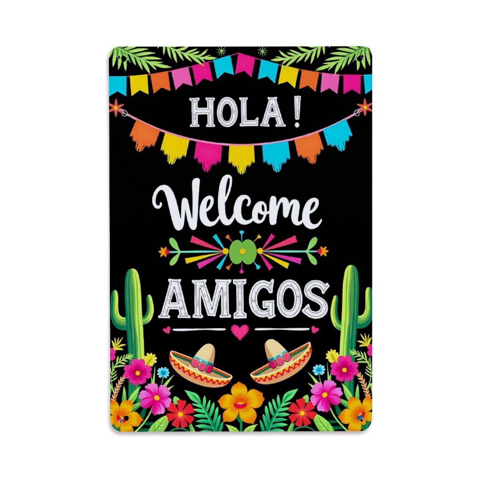 Enderetf Vintage Hello Welcome Friends Cactus Flowers Tin Sign Metal Poster, Home Bar Garage Man Cave Cafe Indoor & Outdoor Wall Decoration 8X12inches