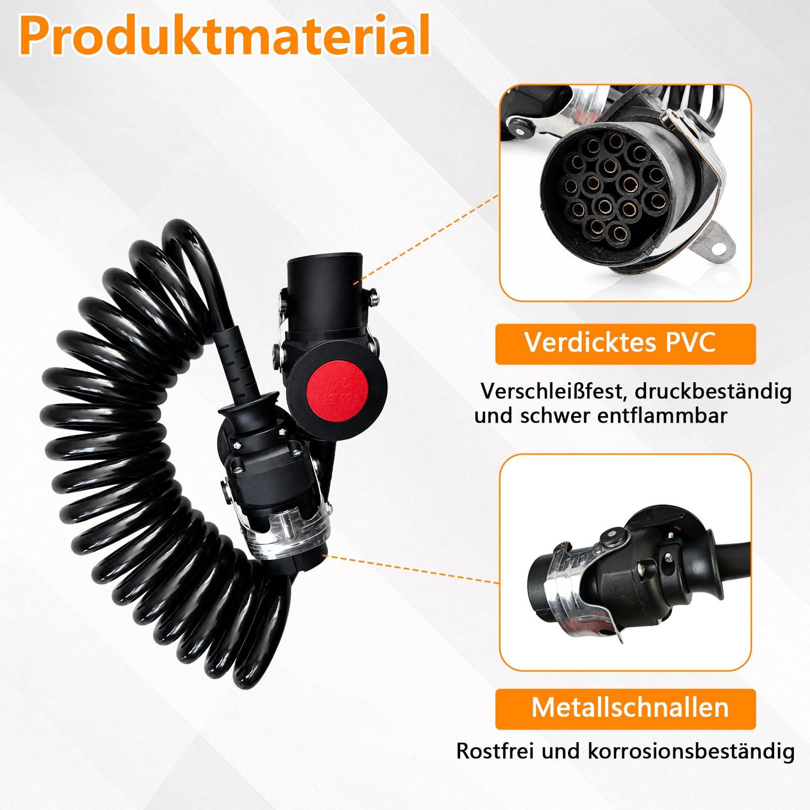 24V Kabeltrommel, 15-polig 5 m Robustes Elektrokabel mit Stecker & Buchse Verlängerungskabel für Anhänger und Wohnwagen Sattelauflieger anhängerspezifisches 15-poliges Adapterkabel