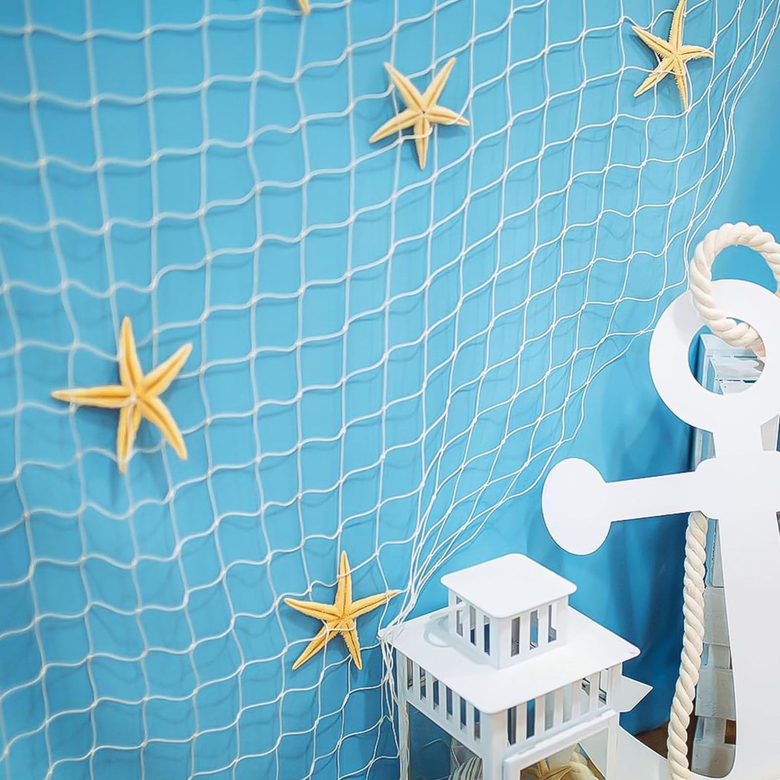 1 filet de pêche décoratif (200 x 100 cm), filet de coton naturel, style méditerranéen et nautique, pour les fêtes sur la plage, le salon et la chambre à coucher
