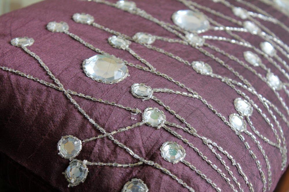 The HomeCentric Throw Pillow Covers, Decorative Pillow Covers 12x16 inch (30x40 cm) Purple, Silk Rectangular Pillow Covers, Handmade Pillow Covers - Plum Bling