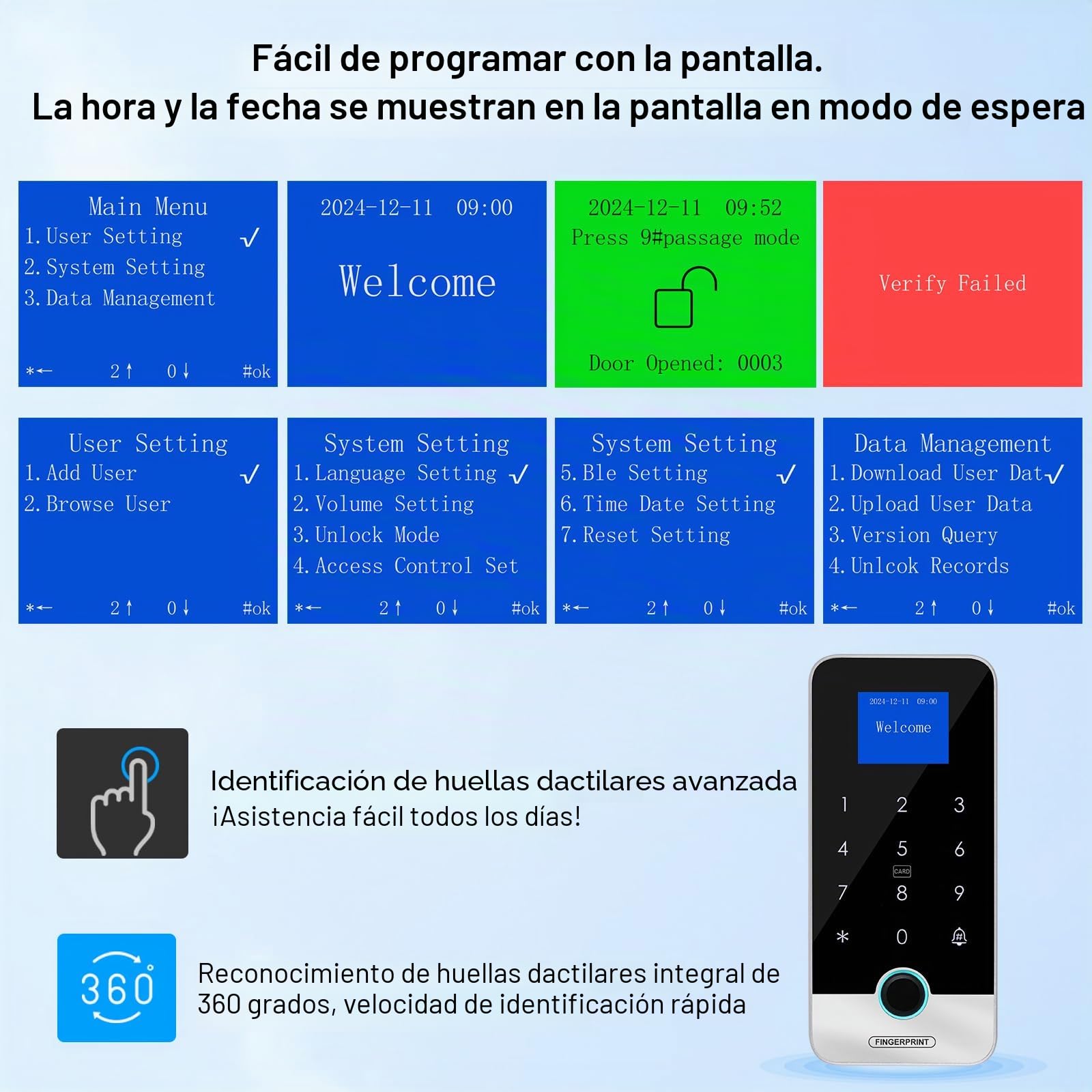 Bluetooth Tuya App Kit de Control de Acceso con RFID y Teclado Inteligente para Huellas Dactilares 180KG/350LB Cerradura Magnética IC Llavero Abridor 13.56MHz