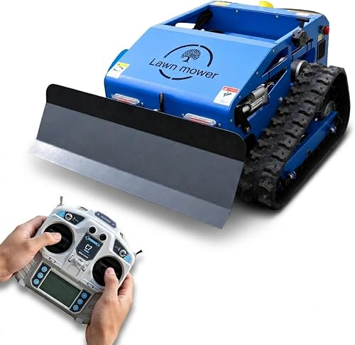 Remote Control Lawn Mower Robot Crawler with Snow Plow Attachment-Range 600m, Hybrid Gas-Electric Power, 9HP Gasoline Engine-All Terrain Adjustable Mowing Height Courtyard Brush Mower (Blue)