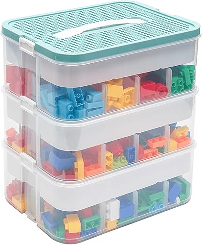Miniatura 7 de Organizador de almacenamiento de plástico para Lego Box Kids Child Toy Contenedores apilables con tapas, 3 capas compartimentos ajustables, bloques