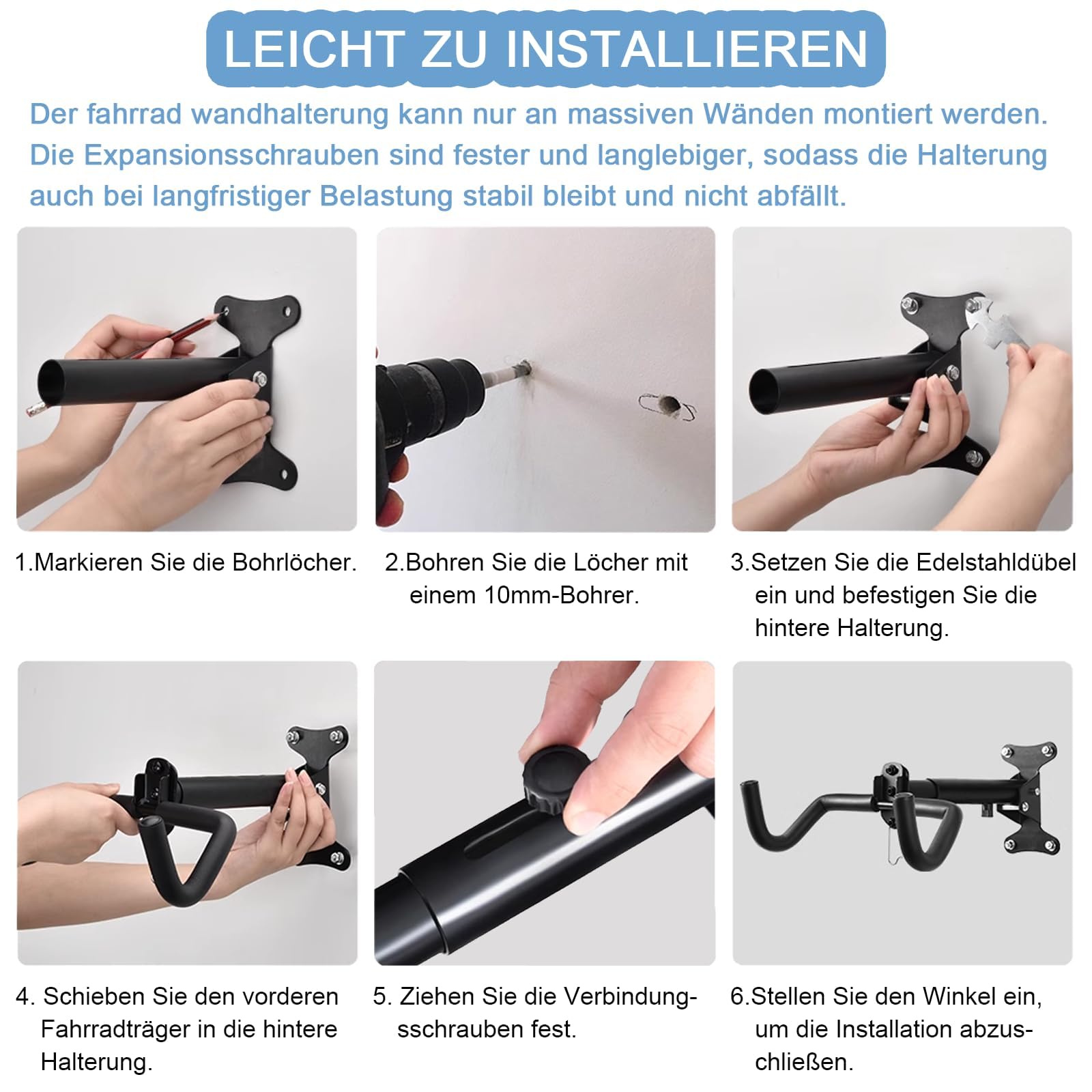 2 Stück Fahrrad Wandhalterung I Fahrradhalter - Winkel und Wandabstand Einstellbar bis 22 kg, Klappbar Metall Fahrradhalterung Wand mit Haken, Wandhalterung Fahrrad für Rennrad, MTB