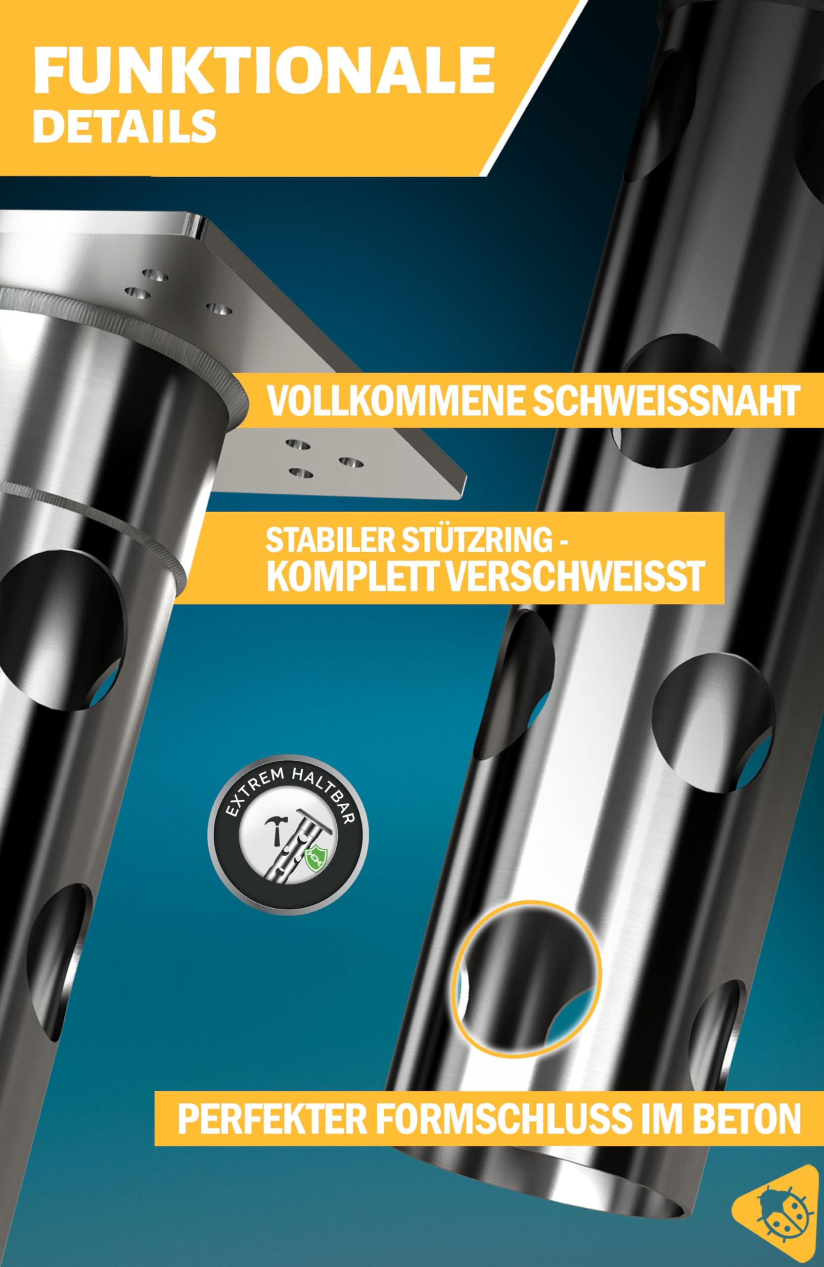 Menz Bodenhülse Sonnenschirm - Edelstahl Bodenanker Ampelschirm mit Bodenplatte zum Einbetonieren, Universal Sonnenschirmständer Ampelschirm, belastbar bis 1000 kg, Made in Germany