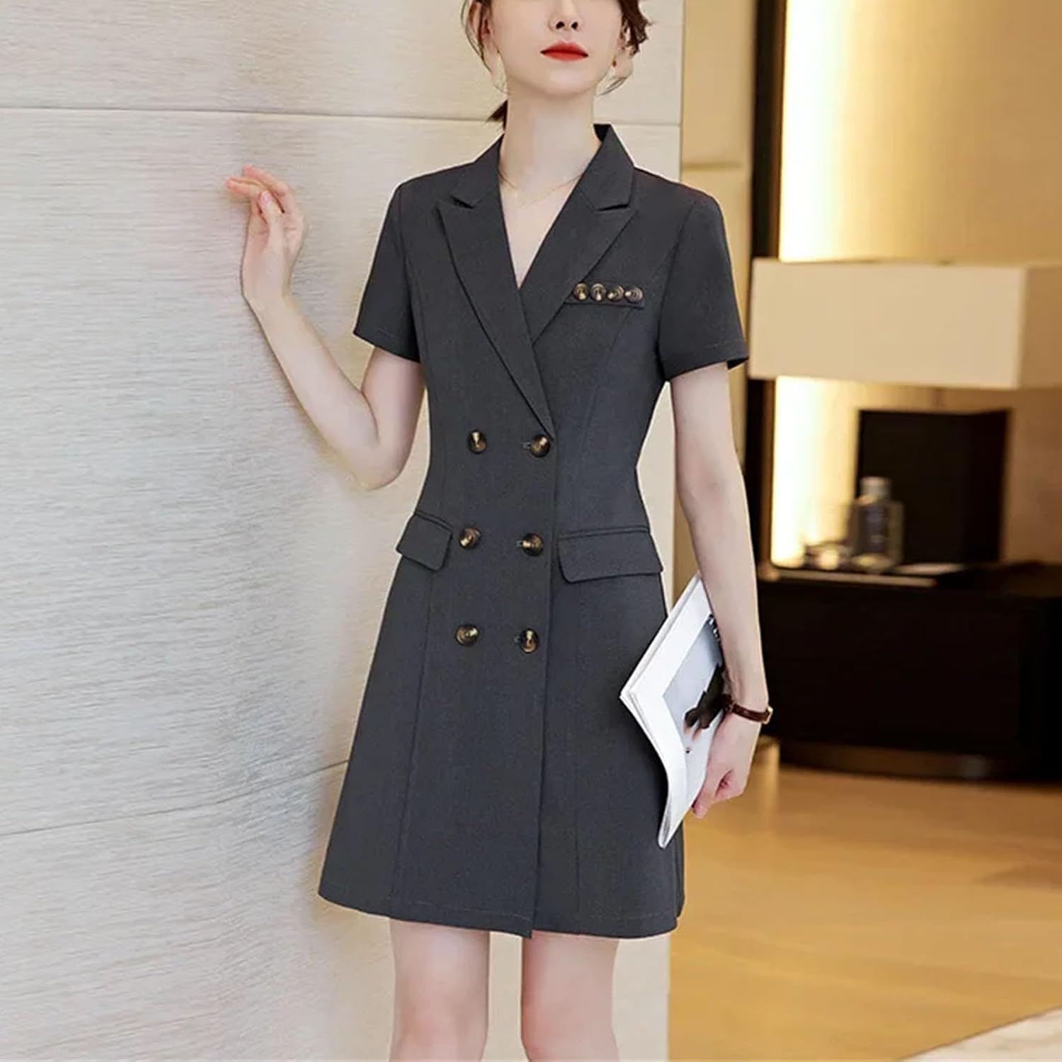 Women's Fashionable Short Sleeve Suit Dress Professional Short Sleeve Suit Dress