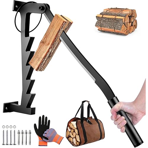 Wall Mounted Firewood Splitter for Soft Wood, Firewood Splitter Mounted with Safety Ring, Heavy Duty Steel Log Splitter for Camping,Household,Outdoors