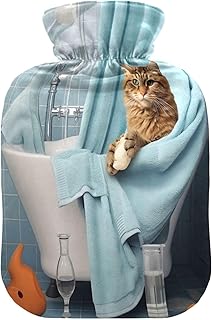 Wajiw Hot Water Bottle with Cover 1L Warm Water Bottle for Hot and Cold Compress Hot and Cold Therapies,Hand Feet Warmer,Bathroom Cat