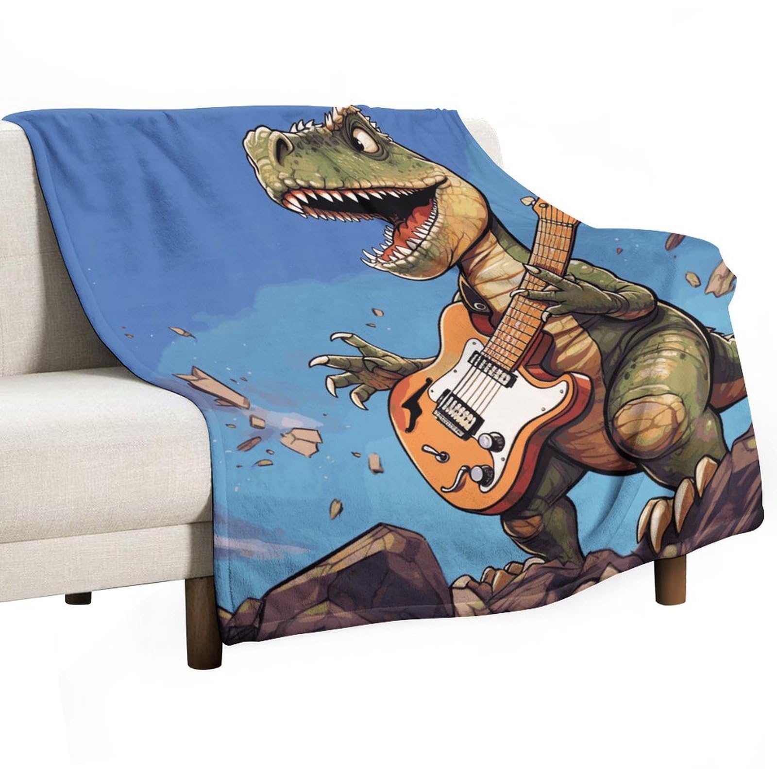 Plaid dinosaure guitare pour vos soirées cocooning couverture lit et canapé