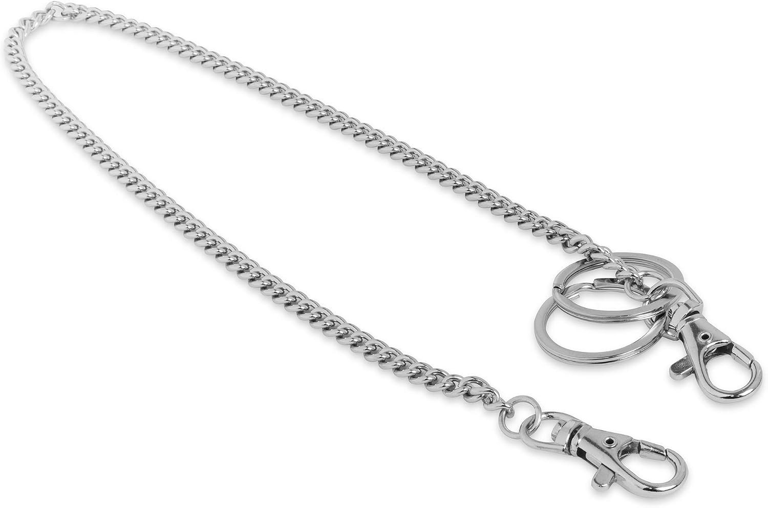Super Z Outlet 18" Silver Nickel Plated Pocket Keychain String with Both Ends Lobster Claw Clasp Trigger Snap Handle for Belt Loop, Purse Handbag Strap, Keys, Wallet, and Traveling