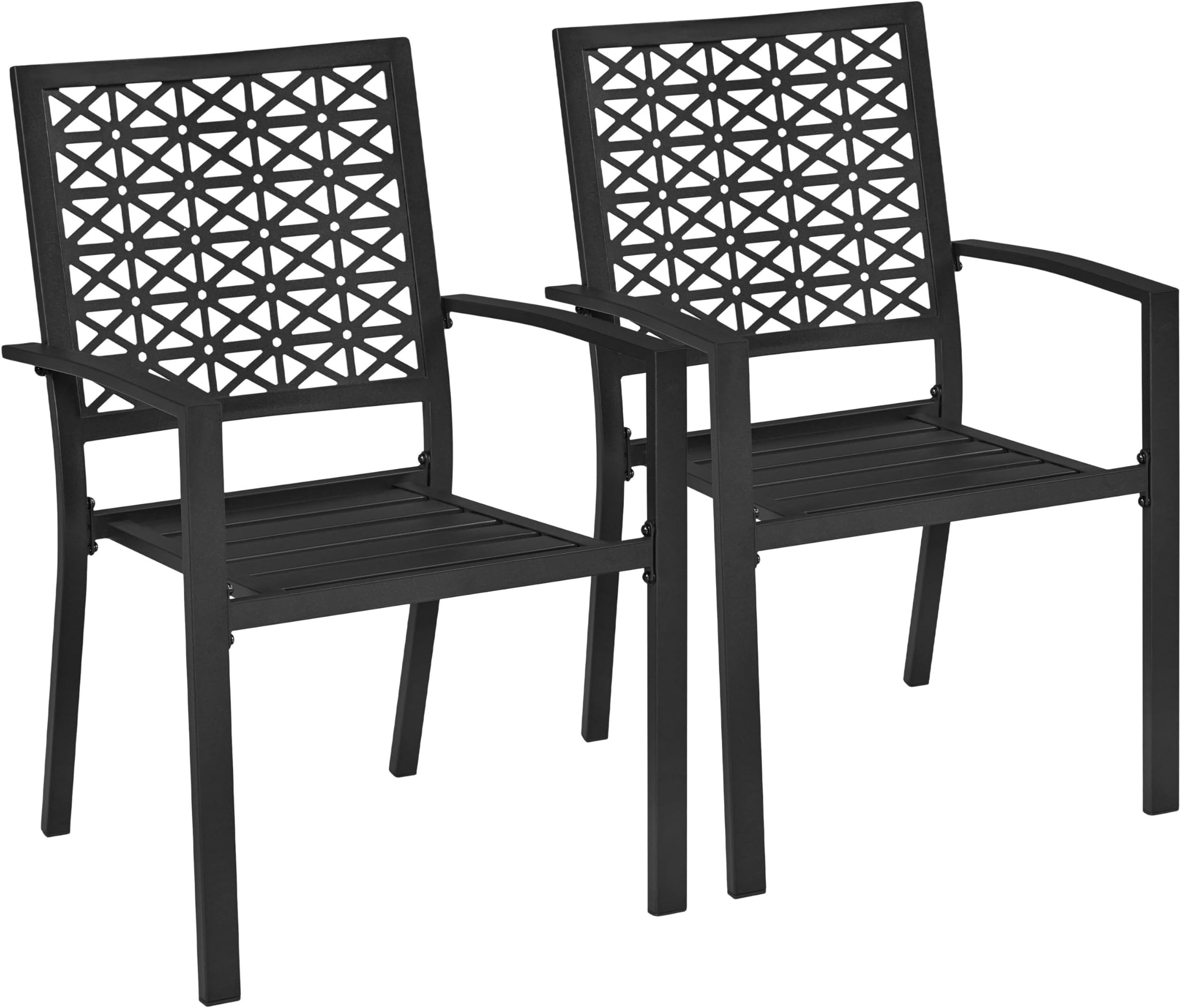 Yaheetech Set of 2 Black Outdoor Garden Chairs of Metal Frame 136KG Weight Capacity, Stackable Heavy-Duty Metal Dining Chairs with Armrests for Garden, Lawn, Yard