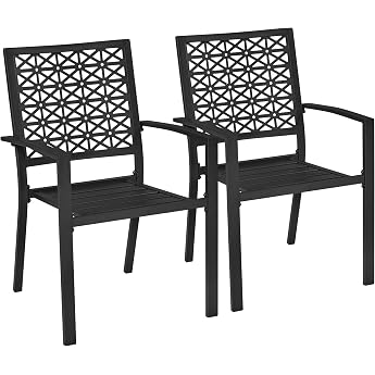 Yaheetech Set of 2 Metal Garden Chairs Stackable up to 136 kg Black
