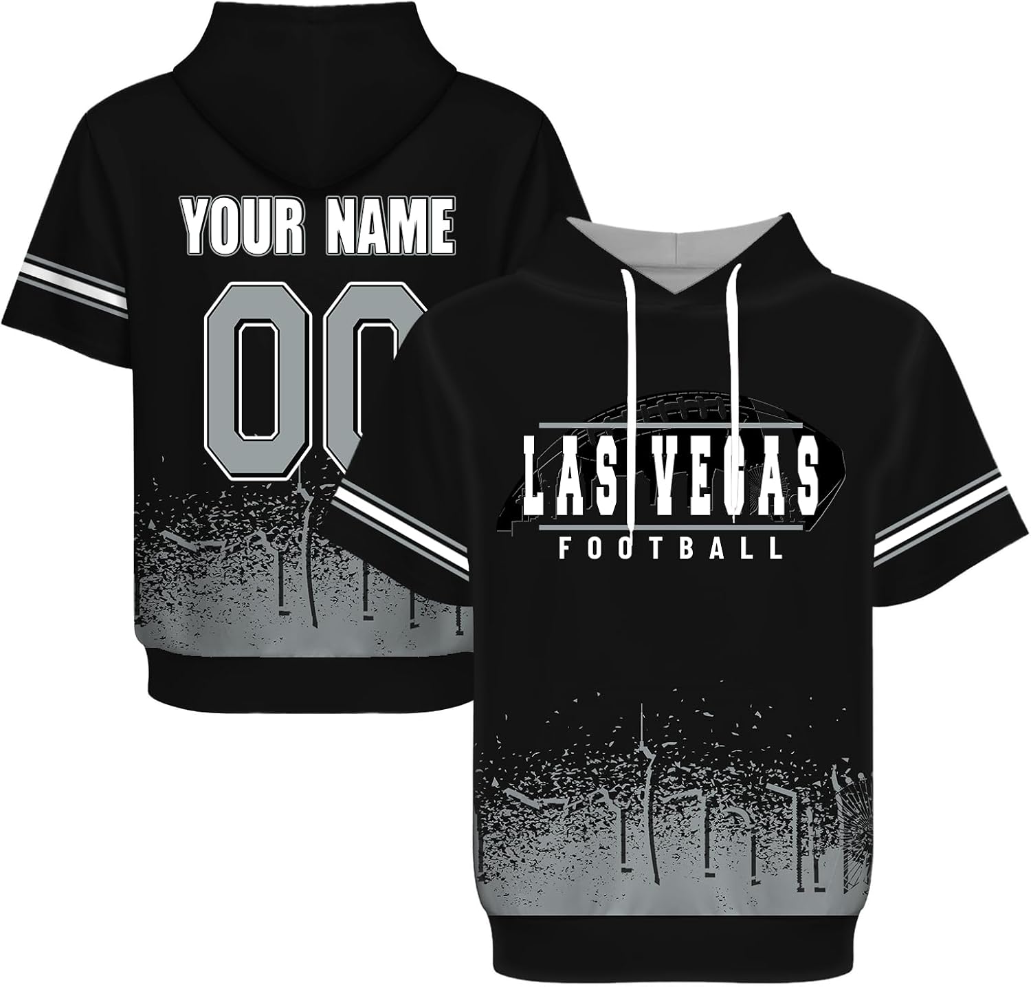 Custom Football Pullover short sleeve Hoodie for Men Women City Fans Gifts Personalized Hooded Sweatershirt Name & Number