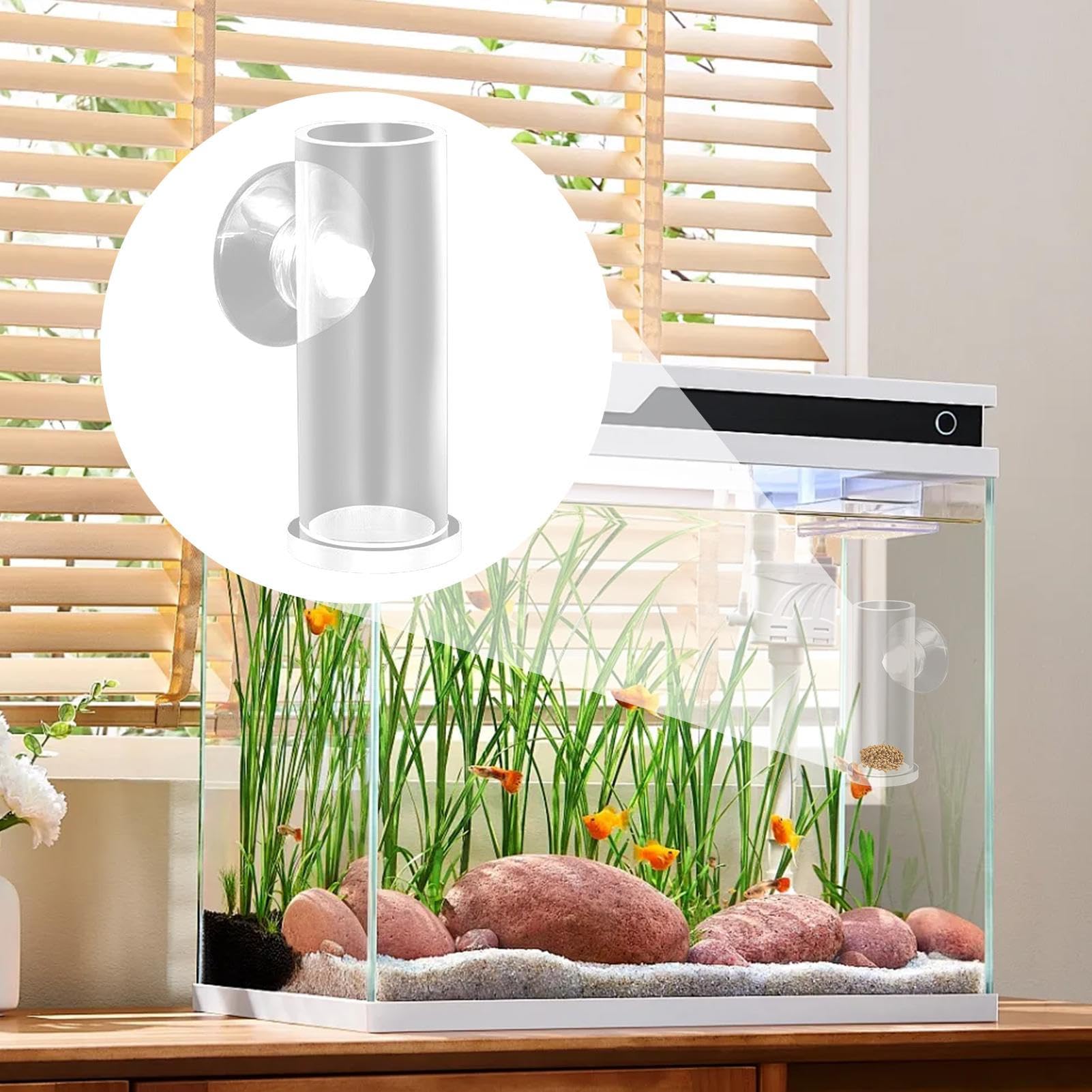 Acrylic Fish Food Feeder, Compact Sturdy Smooth Cylindrical Treat Dispenser Tube, 2.76x0.98x0.98 inches Portable Convenient Aquarium Feeding Tool for Large and Small Fish Tanks