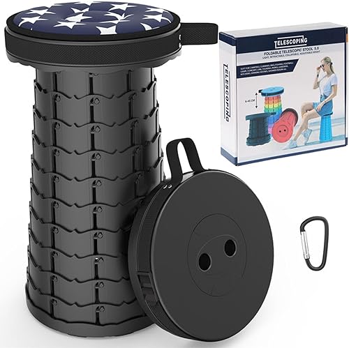 Taburete telescópico portátil, resistente y ligero, plegable retráctil para viajes, picnic, pesca, senderismo, museos, capacidad de 440 libras (solo