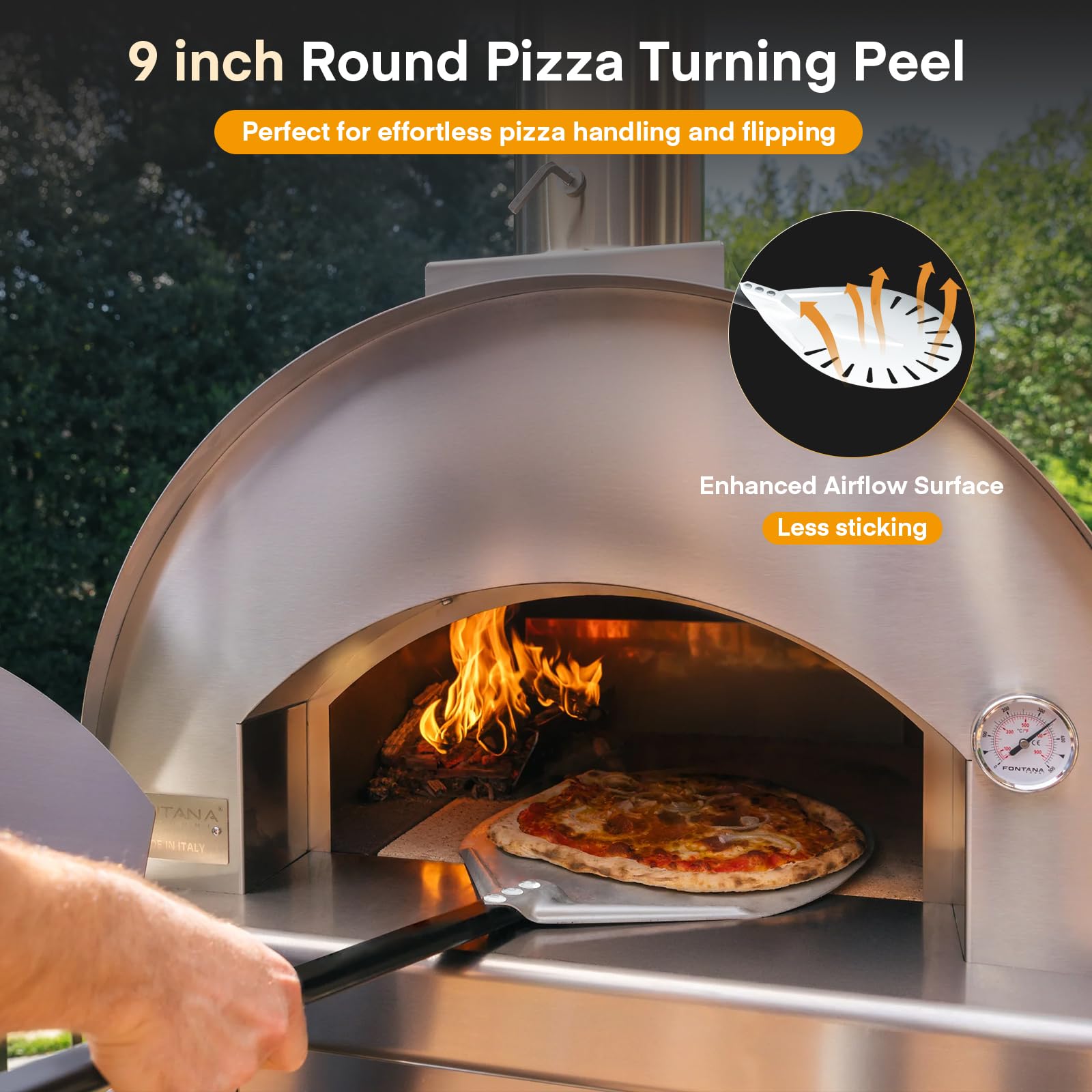 Yofuly - Juego de pala de pizza de metal de 12 pulgadas con cortador de balancín, pala perforada de aluminio para horno, cepillo de limpieza de piedra de pizza con mango largo, 4 espátulas de pizza al