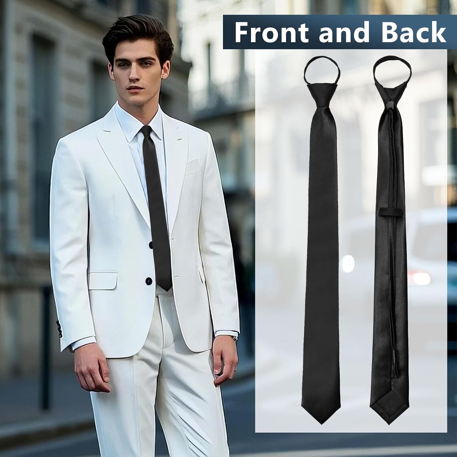 Skinny Ties for Men Pre-tied Adjustable Men's Ties, Solid Color Men's Neckties for Business Wedding Casual Graduation