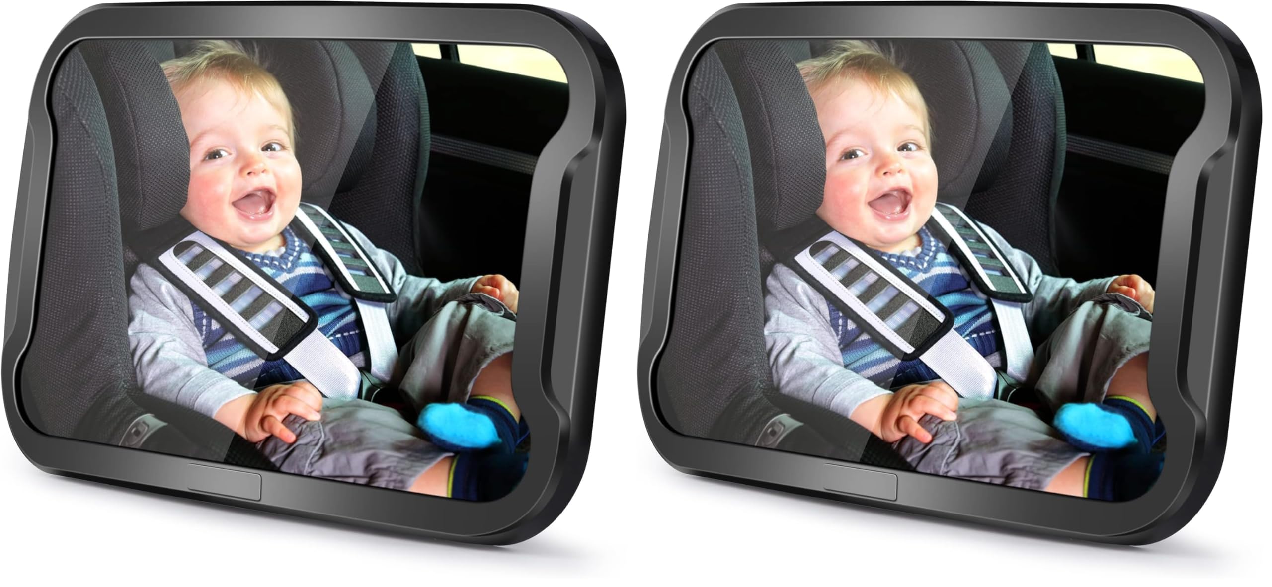 Vinabo Baby-Autospiegel, Bruchsicherer Babyspiegel, um 360° Verstellbarer Autospiegel, Baby-Rücksitzspiege - Geeignet für Allerlei Kopfstützen (Packung mit 2)