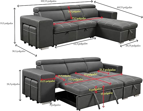 Miniatura 3 de THSUPER Sofá cama modular moderno con cama extraíble, diván de almacenamiento reversible, sofá modular convertible en forma de L con reposacabezas y
