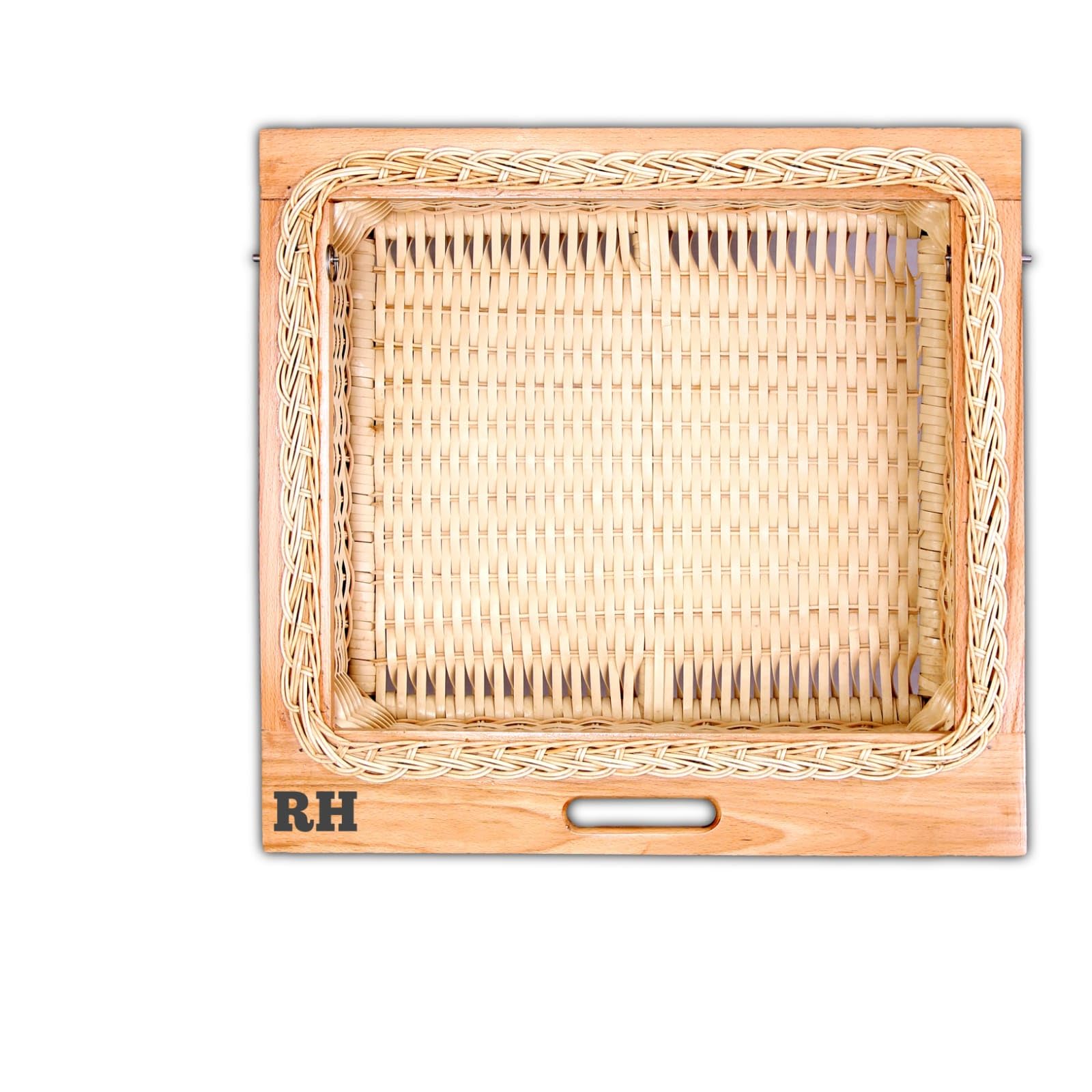 Wooden and Plastic Combo Wicker Basket for Modular Kitchen for Storing Vegetable and Fruits (15 W X 20 L X 4 H INCHES (INCLUDING CHANNEL))