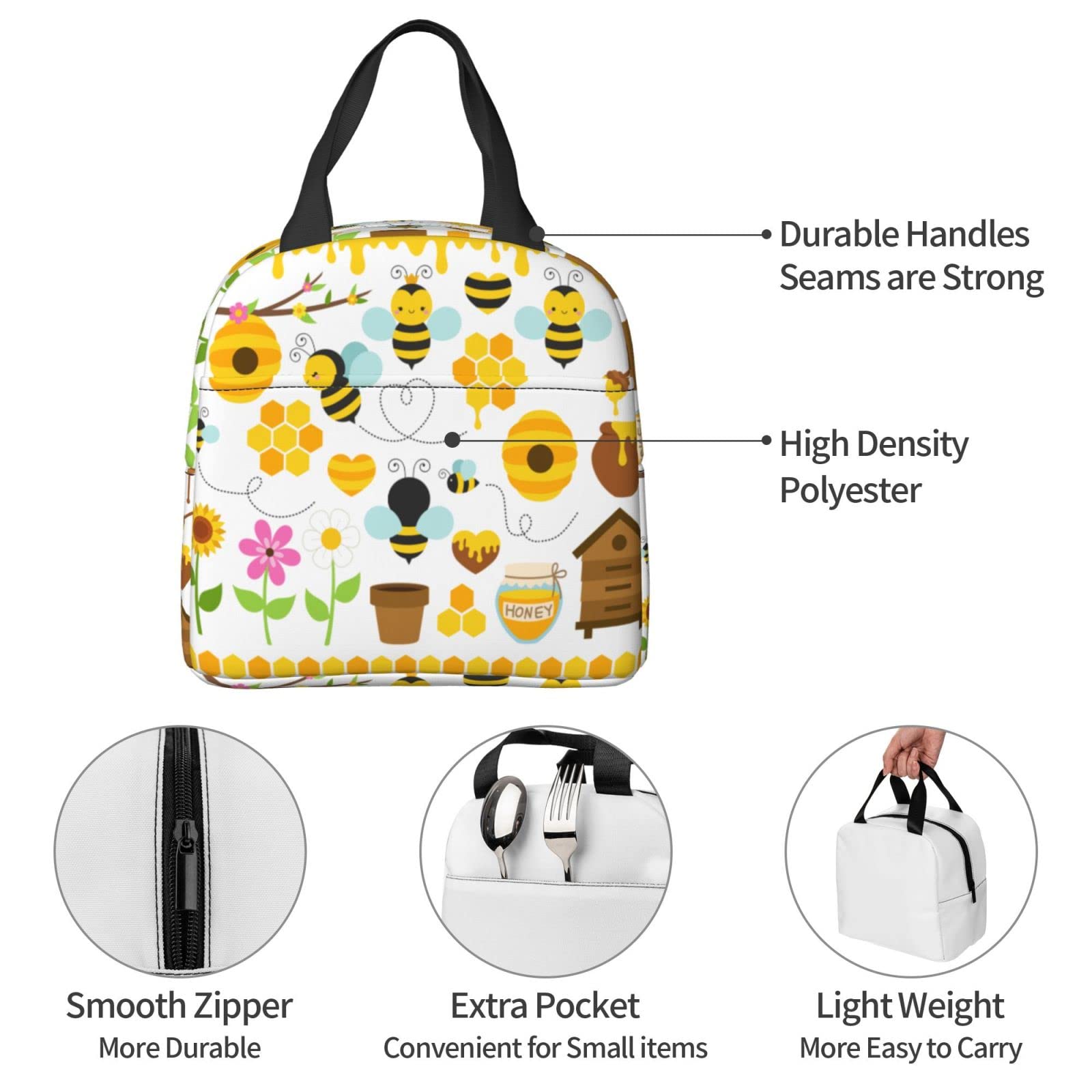 VOOHDDY Isolierte Lunchtasche mit Wabenmuster, für Männer und Frauen, wiederverwendbar, wasserdicht, tragbar, Kühltasche, für Arbeit, Büro, Picknick, Strand, Reisen