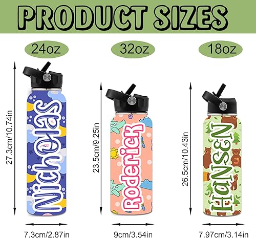 Miniatura 4 de YanNanKe Botella de agua personalizada con tapa de popote para la escuela, 18/24/32 onzas, botella de agua deportiva de acero inoxidable aislada