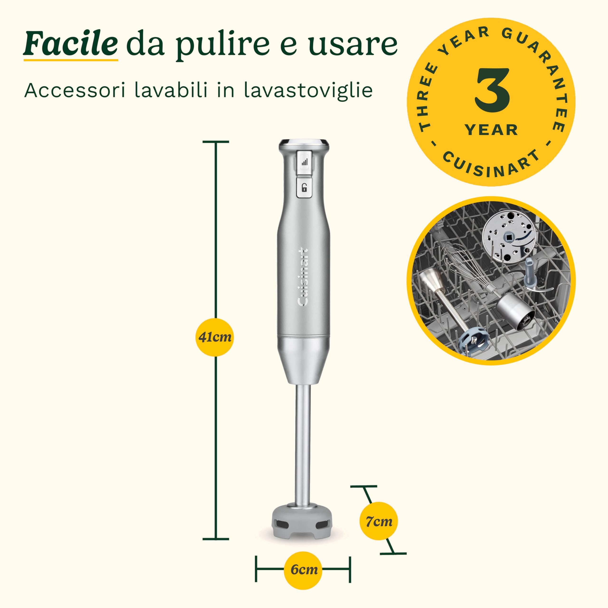 Cuisinart Power Blend frullatore a immersione da 400 W con controllo di velocità variabile, lama inox, campana antigraffio BPA free, frusta, ciotola robot e contenitore Prep-and-Go inclusi