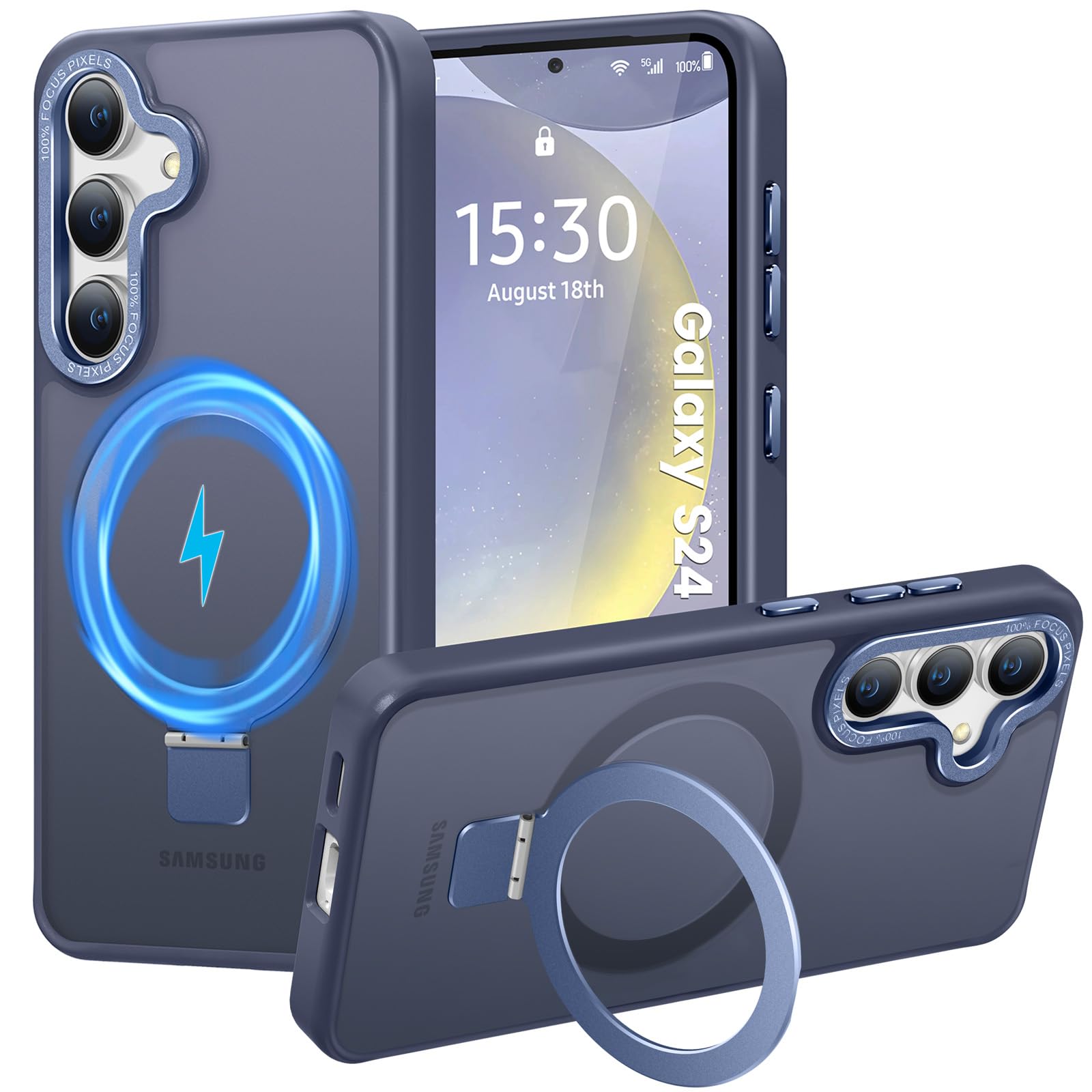 HuwaiH Magnetic Stand for Samsung Galaxy S24 Case, Military-Grade Protection, Anti-Fingerprint Anti-Scratch Translucent Matte Phone case for Samsung