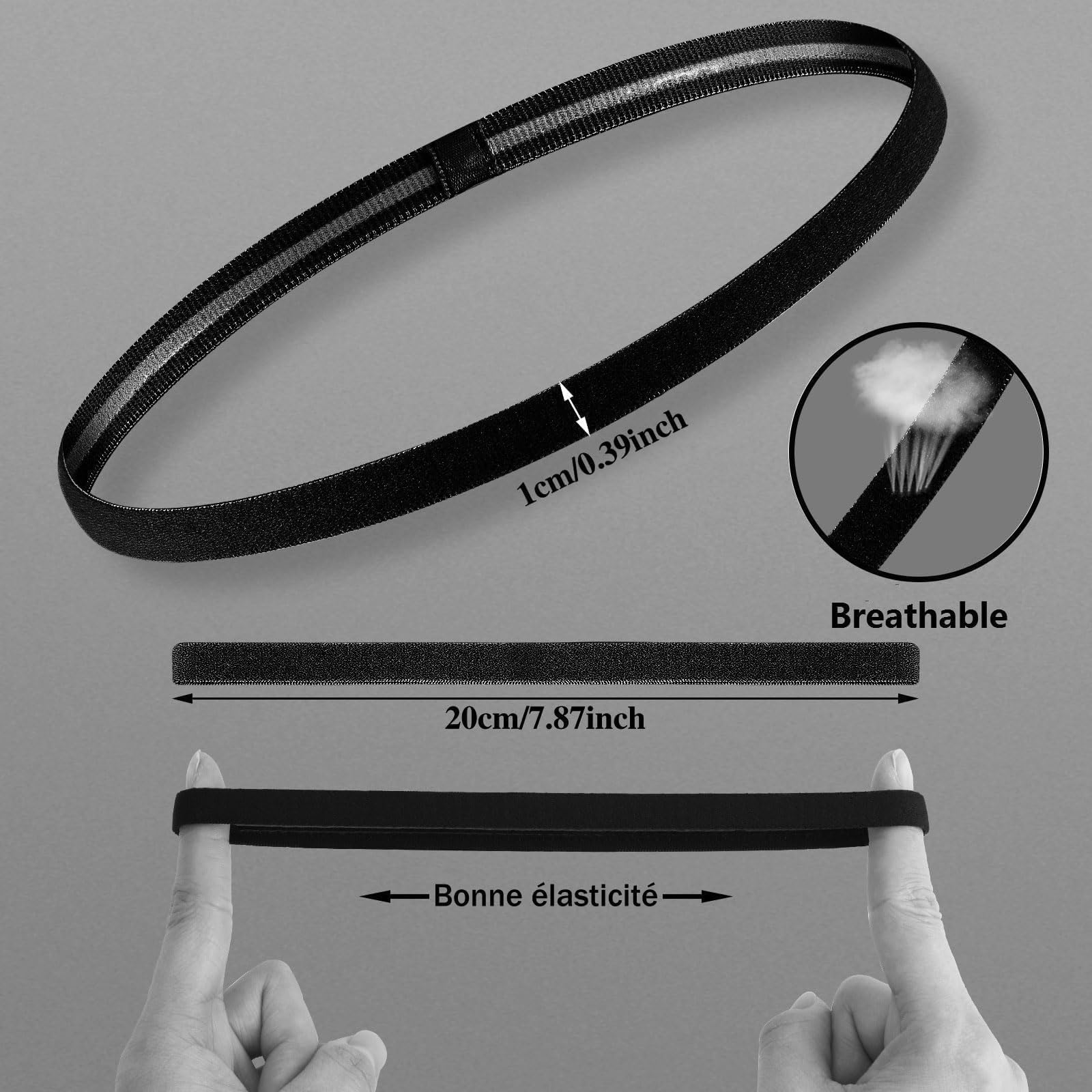 9 Piezas Diadema Deportiva Elásticas Antideslizante, Cinta Pelo Deporte, Hombre Mujer Deporte Diadema para Yoga/Fitness/Correr/Ciclismo (Negro)