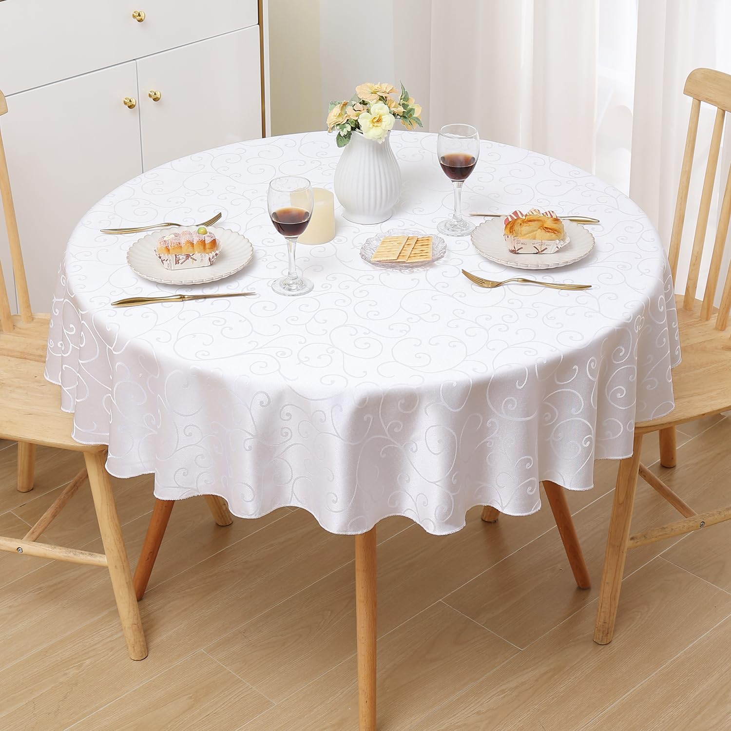 Homaxy Tischdecke Abwaschbar Rechteckig 100x140cm Polyester Tischtuch Tafeldecke Jacquard Tischwäsche Ornamente Schmutzabweisend Pflegeleicht, Weiß