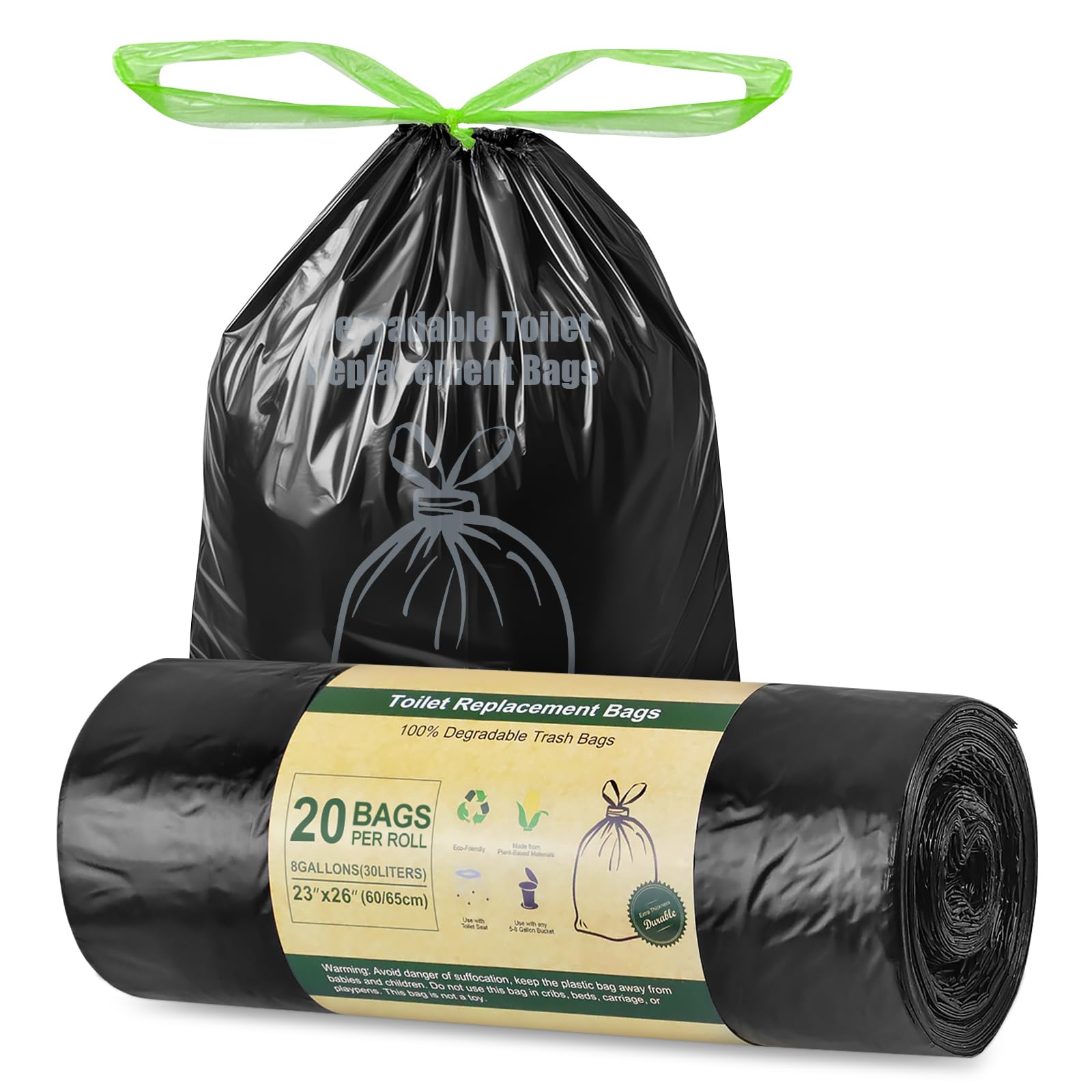 BLIKA Camping Toilet Bags Eco Absorbent Gel Set, Drawstring Portable Toilet Bags with Gel, 8 Gallon (30L) Heavy Duty 1.97 Mil, Toilet Replacement Bag