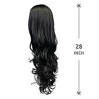 Vista 4 de Onpep Peluca de cabello rizado largo y ondulado negro con aspecto natural encantador pelucas sintéticas resistentes al calor para las mujeres
